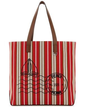 Fendi Borsa shopping in tela ricamata - Rosso