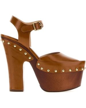 Chloé Caramel Leather Meret Clogs - Brown