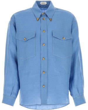 Versace Camicia in lino azzurro - Blu