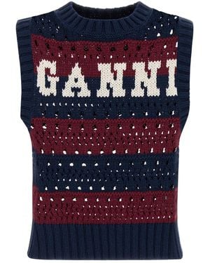 Ganni Embroidered Crochet Vest - Blue