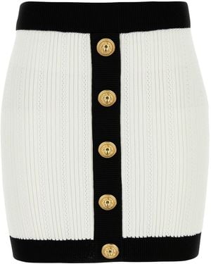 Balmain White Viscose Blend Mini Skirt - Black