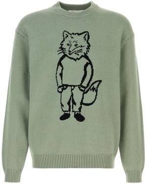 Maison Kitsuné Mint Green Cotton Blend Jumper