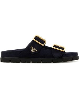 Prada Slippers in pelle scamosciata blu notte - Nero