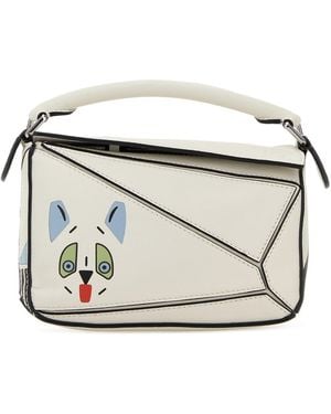 Loewe Borsa a mano Puzzle mini in pelle gesso - Bianco