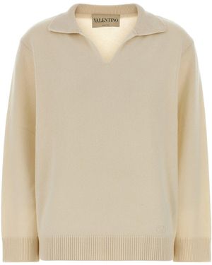 Valentino Garavani Ivory Cashmere Polo Shirt - Natural
