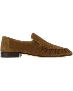 The Row Camel Suede Two Loafers - Brown