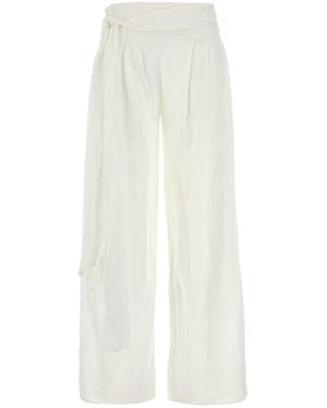 Lois White Viscose Blend Sage Wide-leg Pant