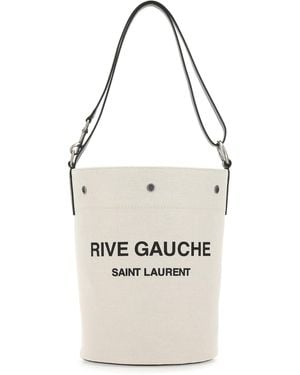 Saint Laurent Borsa a secchiello Rive Gauche media bicolor in tela e pelle - Bianco