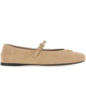 Prada Ballerine in pelle scamosciata sabbia - Bianco
