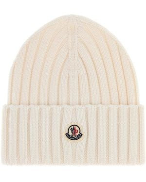 Moncler Ivory Wool Beanie Hat - Natural