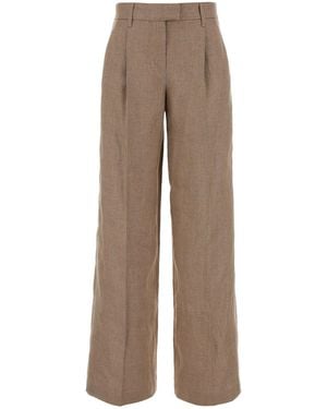 Brunello Cucinelli Cappuccino Linen Blend Wide-leg Pant - Brown