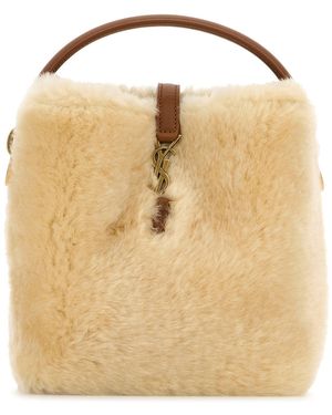 Saint Laurent Borsa a secchiello Le 37 mini in montone beige - Neutro