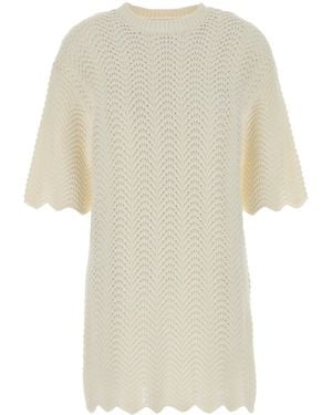 Loulou de Saison Ivory Crochet Wafa Dress - White
