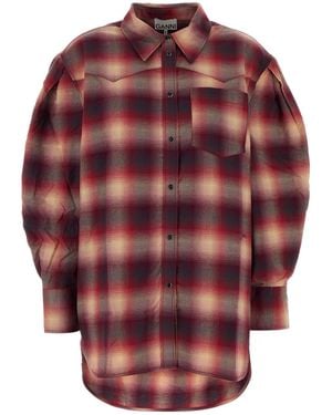 Ganni Embroidered Flannel Oversize Shirt