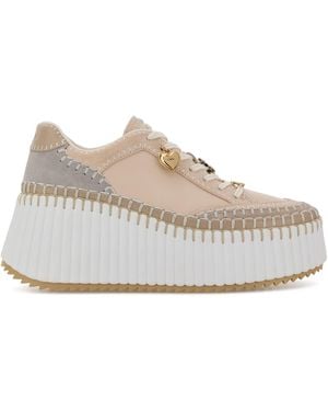 Chloé Light Pink Leather Nama Trainers - White