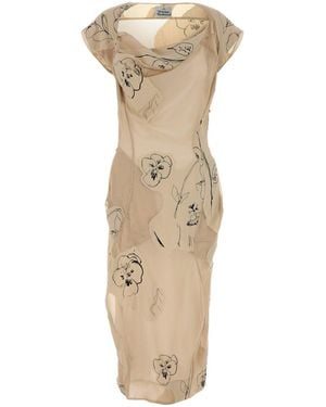 Vivienne Westwood Detailed Floral Printed Midi Dress - Natural