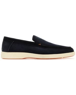 Santoni Navy Blue Suede Botanist Loafers - Black
