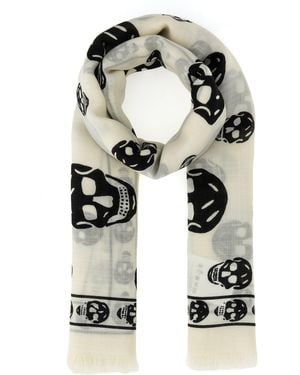 McQueen Printed Chiffon Foulard - White