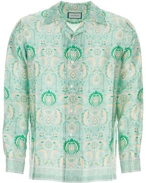 Pantamolle Printed Satin Pergamen Faket Shirt - Green