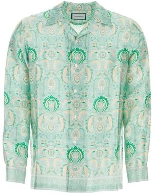 Pantamolle Printed Satin Pergamen Faket Shirt - Green