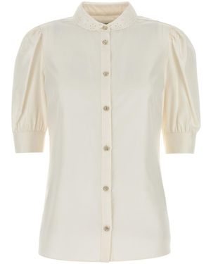 Alessandra Rich SILK POPLIN BLOUSE WITH EMBROIDERED COLLAR - Bianco
