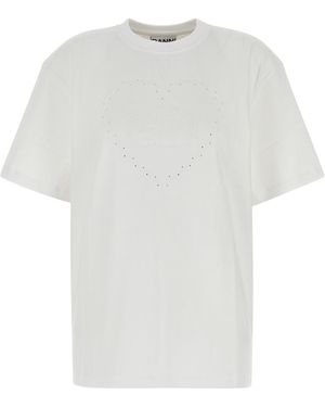 Ganni HEAVY COTTON DROP SHOULDER HEART T - Bianco