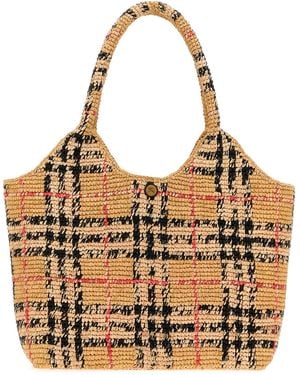 Burberry Embroidered Raffia Small Margrate Shopping Bag - Metallic