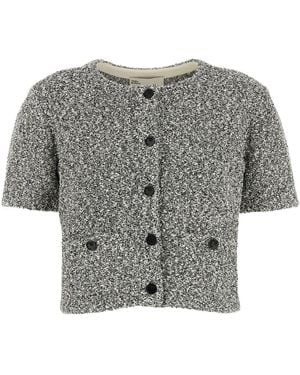 Tory Burch Two-tone Stretch Tweed Cardigan - Grey