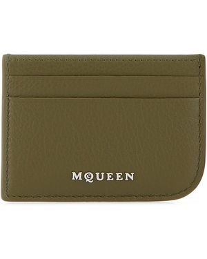 McQueen Portacarte in pelle verde militare