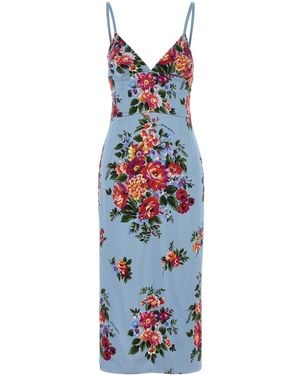 Dolce & Gabbana Printed Stretch Satin Dress - Blue