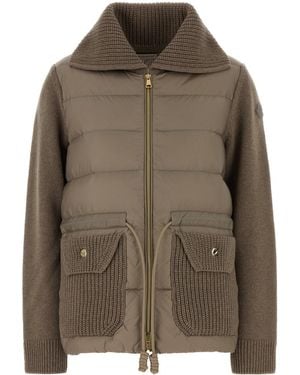 Moncler Dove Gray Wool Blend Cardigan - Brown