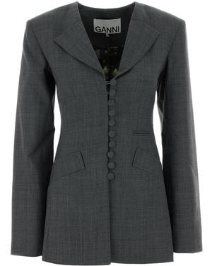 Ganni Giacca in twill grigio - Nero
