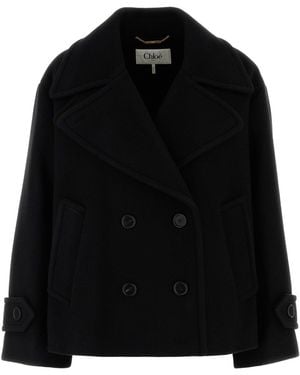 Chloé Oversized Wool Short Coat - Black