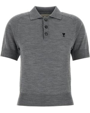 Ami Paris Grey Wool Polo Shirt