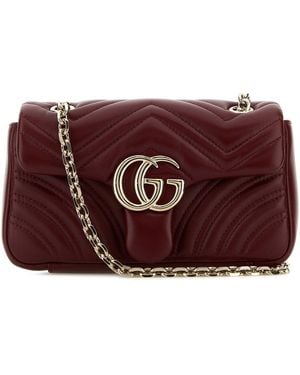Gucci Borsa a spalla GG Marmont piccola in nappa bordeaux - Viola