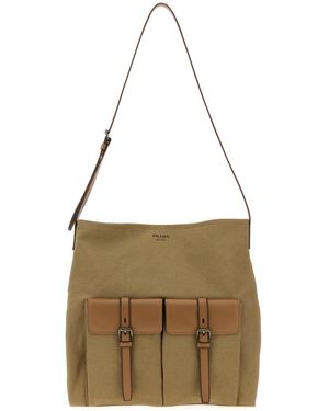 Prada Borsa shopping Route in tela kaki - Multicolore