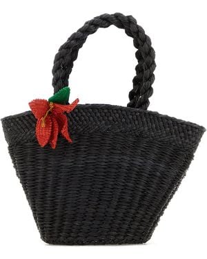 AMOR Y MEZCAL Black Raffia Bucket Bag