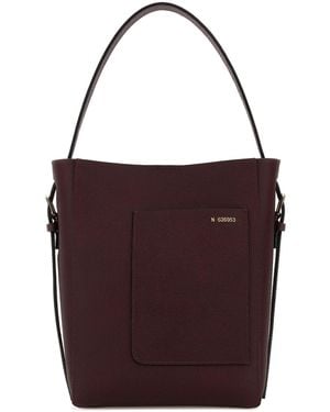 Valextra Burgundy Leather Small Soft Bucket Bag - Purple