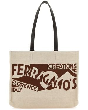 Ferragamo Borsa shopping in tela sabbia - Neutro
