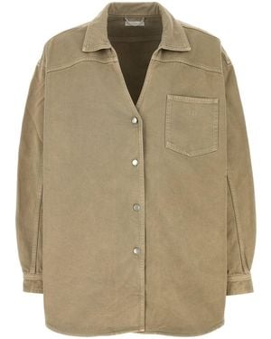 1989 STUDIO Army Green Denim Oversize Shirt - Natural