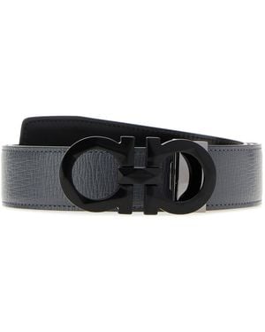 Ferragamo Dark Grey Leather Reversible Belt - Black