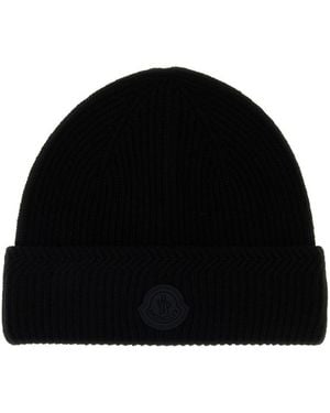 Moncler Black Wool Blend Beanie Hat