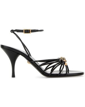 Versace Black Nappa Leather Sandals - White