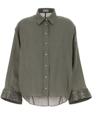 Brunello Cucinelli Camicia in lino verde salvia
