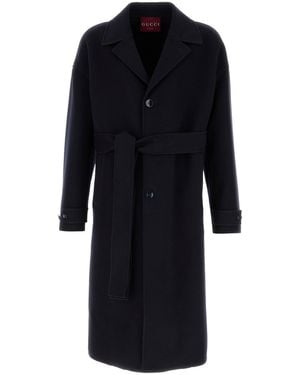 Gucci Cappotto in misto lana blu notte - Nero