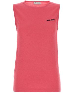 Miu Miu Gilet in misto cashmere rosa fluo