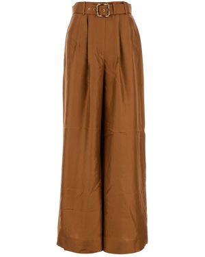 Zimmermann Pantalone dalla gamba ampia Illustration in seta rame - Marrone