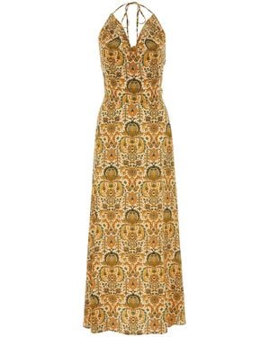 Pantamolle Printed Silk Rosy Dress - Metallic