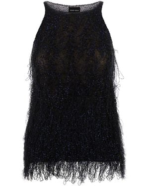 Giorgio Armani Embellished Nylon Bend Top - Black