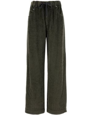 Brunello Cucinelli Army Green Corduroy Wide-leg Pant
